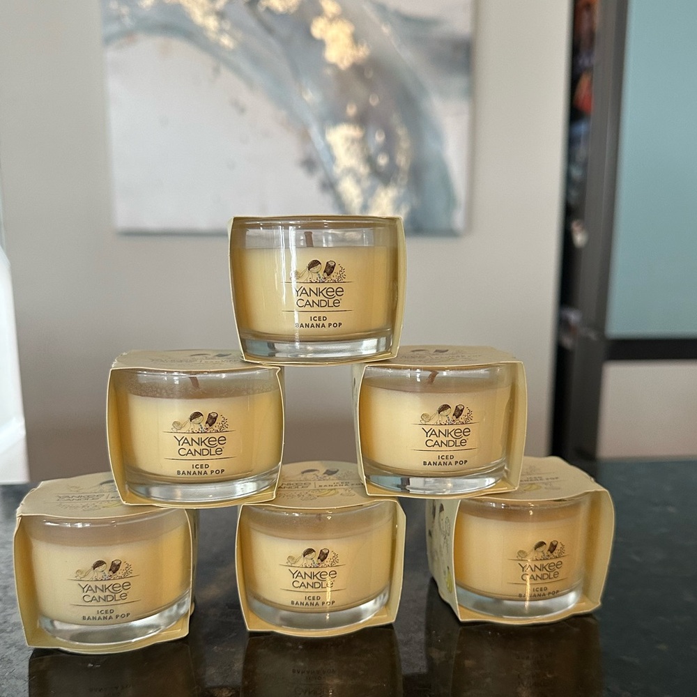 NEW Yankee Candle Iced Banana Pop Mini Candles Lot of 6 count filled votive